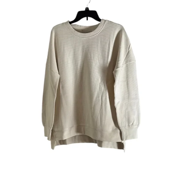 Women's ZENANA Cream Ribbed Sweatshirt M - Picture 4 of 5